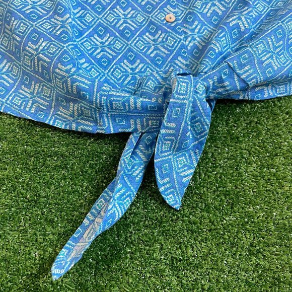 Mac Dougal & Houston Button-Up 3/4 Sleeve Tie Front Linen Blend Blue Shirt L NEW - Picture 3 of 13